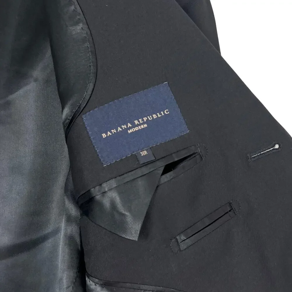 Banana Republic Modern 100% Wool Blazer Black 38R Classic Tailored Old Money
